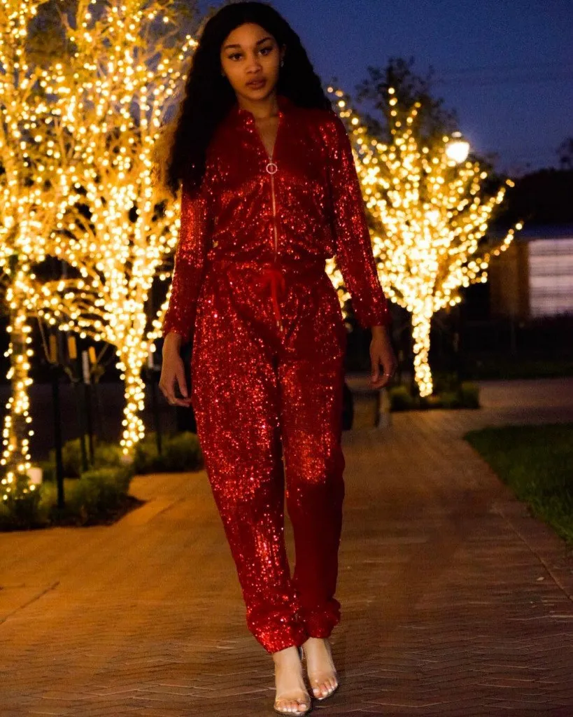 Autumn Women Ladies Party Jumpsuit Zipper Drawstring Waist Club Jumpsuit Sexy Long Sleeve Sparkly Sequin Jumpsuits