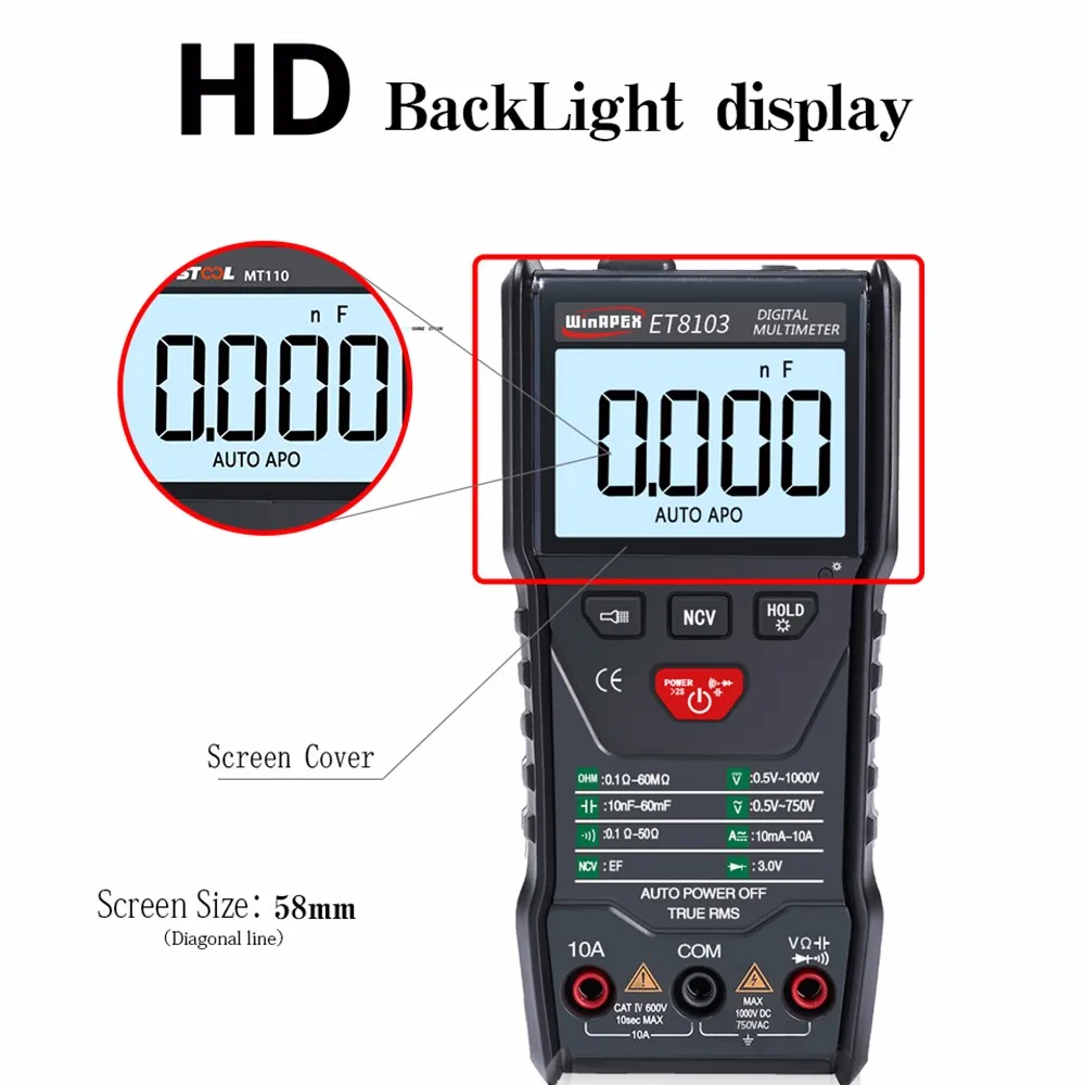 

ET8103 Full Intelligent Digital Multimeter NCV True RMS Voltage Resistance Diode Mini Portable Multimeter Measure Tool