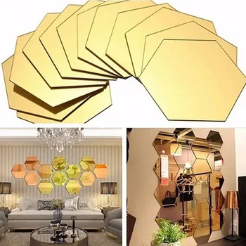 

12Pc 3D Hexagonal Mirror Sticker Wall Sticker DIY Art Deco Wall Sticker Home Living Room Mirror Decorative Wall Sticker