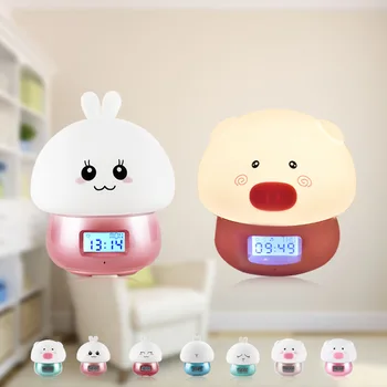 

7 Colors USB Rechargeable Silicone Pig Rabbit LED Lamp Sound Recording Self-selected Alarm Bell Clock Variable Color Night Light
