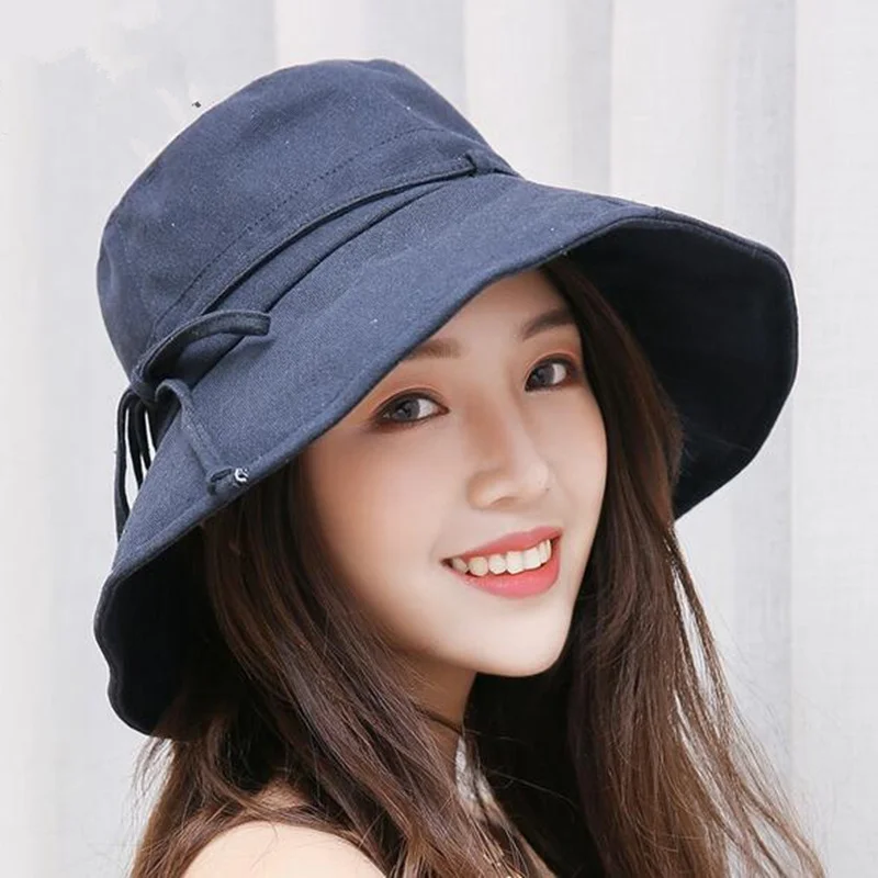 

NEW Summer Beach bow Hats For Women Chapeu Panama Feminino Lady Bucket Hat sombreros mujer verano Anti-UV Sun Cap Viseira