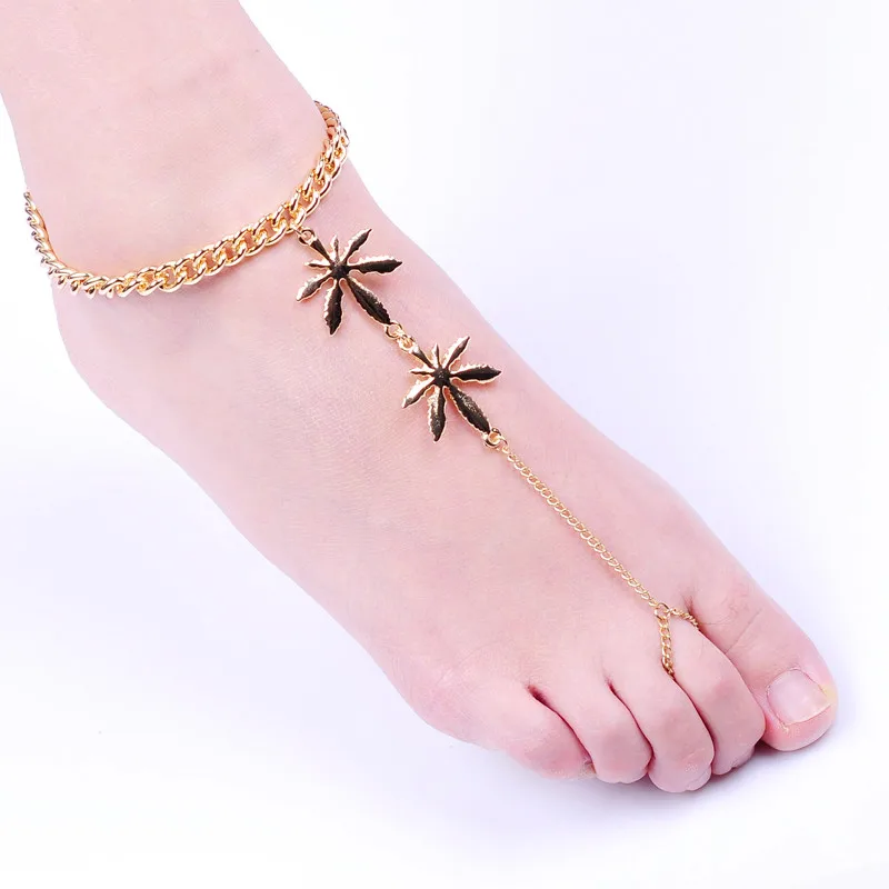 2017 new fashion font b jewelry b font Gold Maple toe sandals Anklet