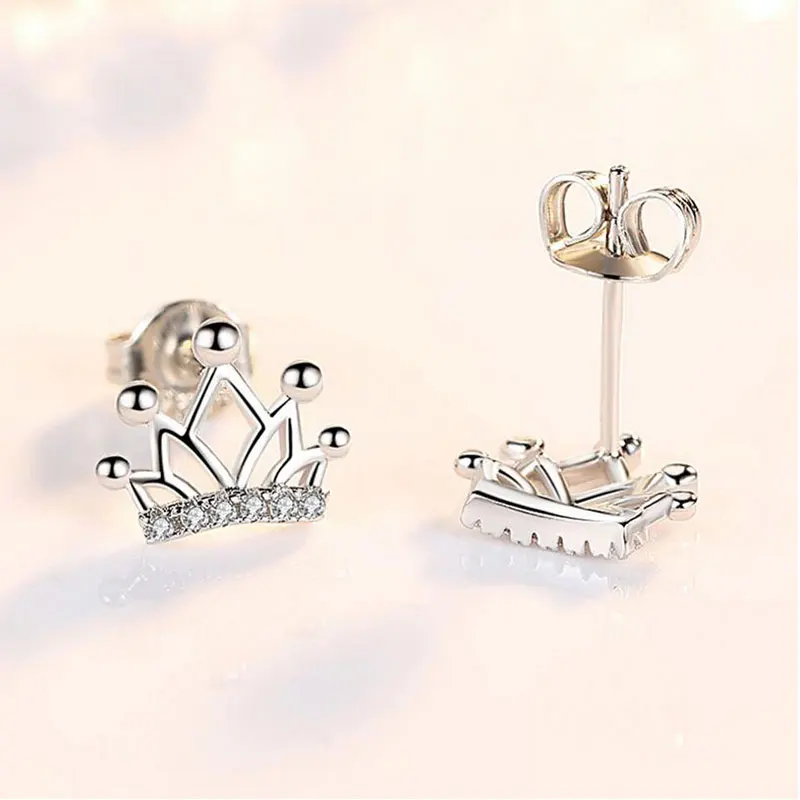 Anenjery, милые, модные, 925 пробы, Серебряная корона, циркониевые серьги-гвоздики для женщин, ювелирные изделия, oorbellen pendientes S-E515