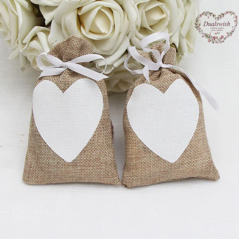 Us 21 22 Dualswish 50pcs Heart Vintage Natural Burlap Gift Candy Bags Wedding Favors And Gifts Decorations Party Supplies In