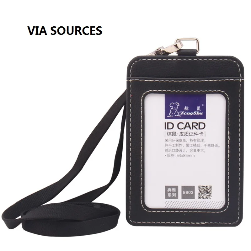 

5 pcs/lot High-grade leather documents sets staff badge access control card lanyard work badge card ID Card Cover Holder