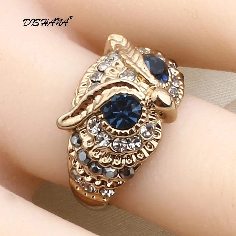 Fashion Brand Design New Classical Colorful Rhinestones Jewelry Blue Crystals Eyes Owl Ring For Women/ Men Jewelry(KA0005)