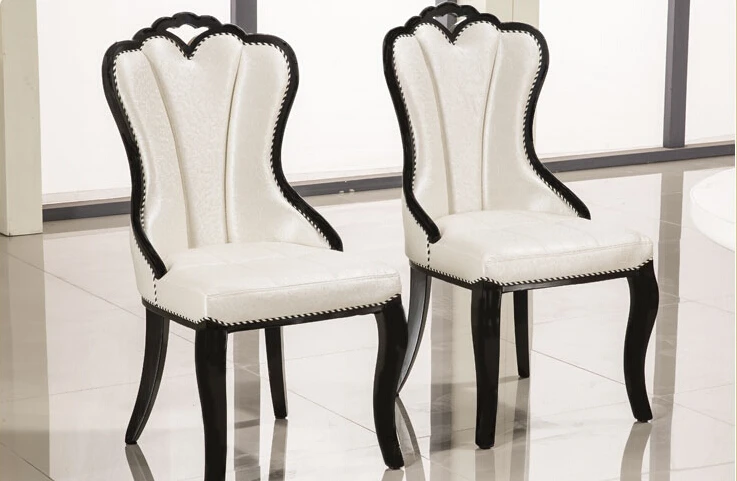 Ou eat chair recreational chair Korean white PU leather solid wood chair Ou eat chair recreational chair Korean white PU leather solid wood chair