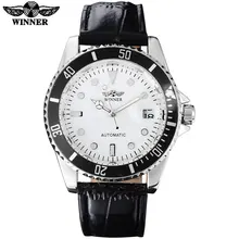 TWINNER hombres de la marca de moda casual relojes mecánicos hombres auto fecha correa de cuero relojes caja de plata de pulsera reloj hombre