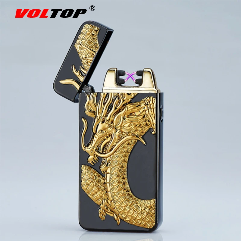 VOLTOP Relief Totems Electric Arc Pulse Lighter Windproof Embossed Plating Cigarette Lighter USB Charge Smoking Accessories