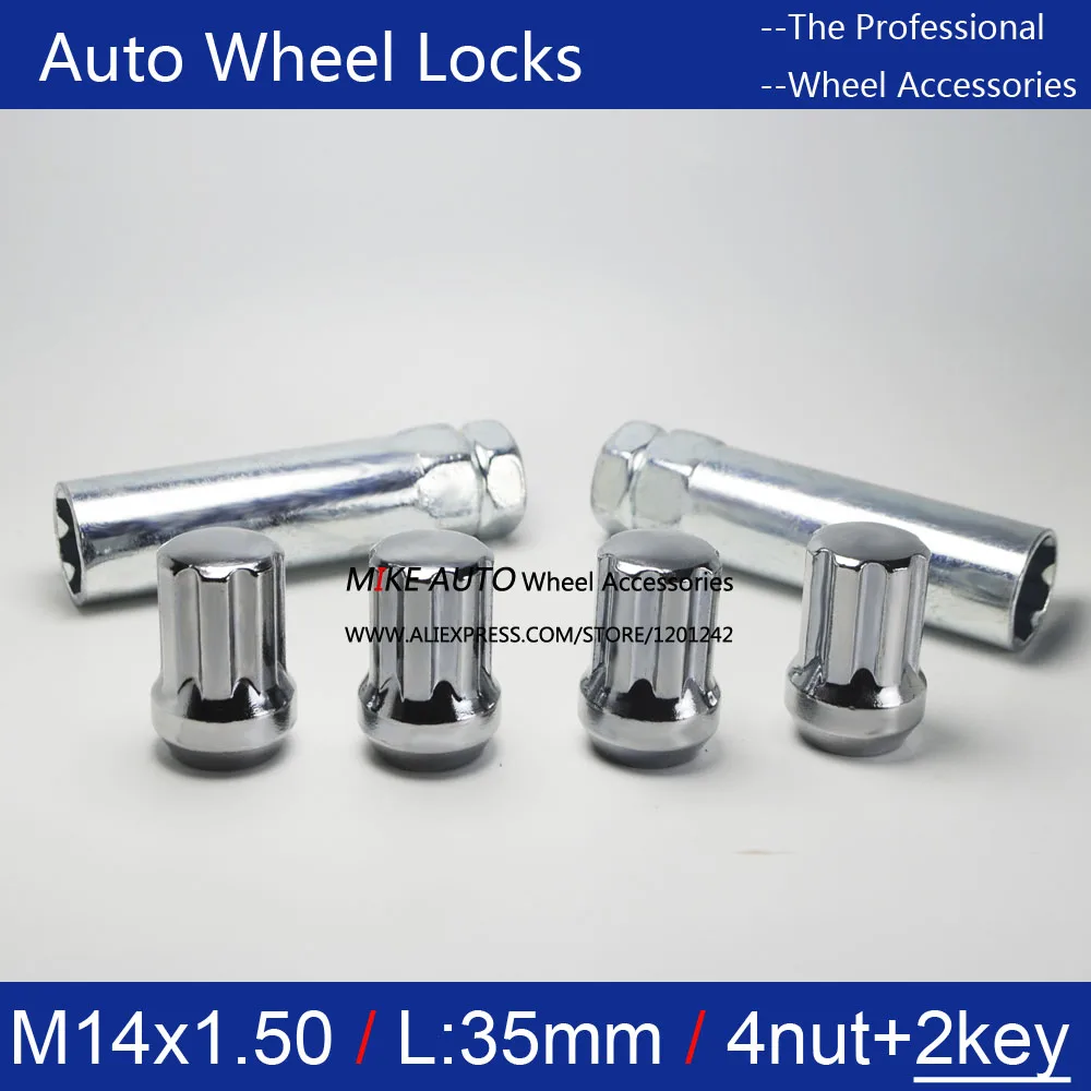 4NUTS+2KEYS M14x1.5 Chrome Wheel Locks Nut Anti sheft set security