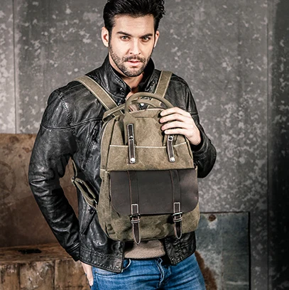 

2015 FREE shipping men vintage backpacks bag canvas cowhide men's school backpack women leather with thick canvas bags