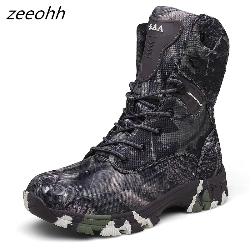 Camouflage gray 1 Новинка; камуфляжные военные ботинки для мужчин; спецназ; тактические ботинки; Уличная обувь для пустыни; нескользящая Военная обувь; водонепроницаемые мужские ботинки для походов и охоты - Цвет: Camouflage gray 1