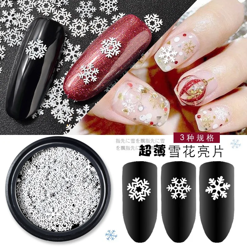 1 Bottle Hollow Out White Nail Glitter Sequins Snow Flakes Mixed Design Decorations for Arts Pillette Accessories 2018 | Красота и