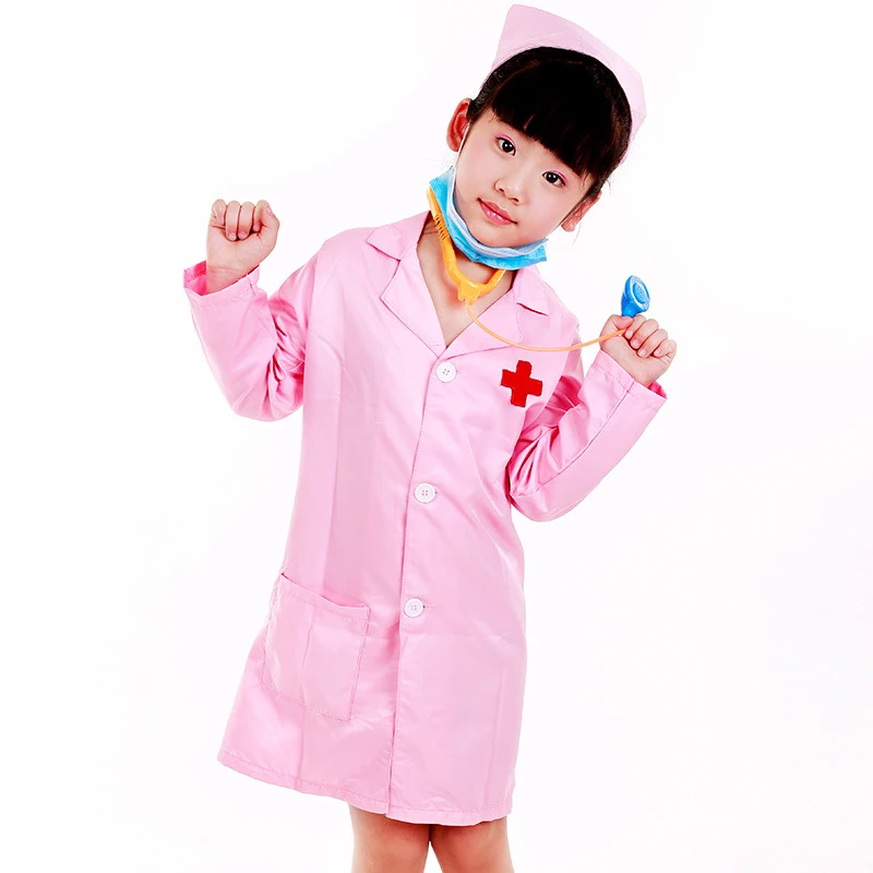 Unisex Kids Boys Girls Doctor Surgeon Halloween Cosplay Dress up Coat with Cap Nurse Play Tools Set Outfits