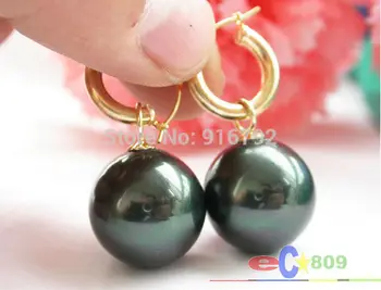 

Wholesale >>>14MM TAHITIAN BLACK ROUND SOUTH SEA SHELL PEARL DANGLE EARRING