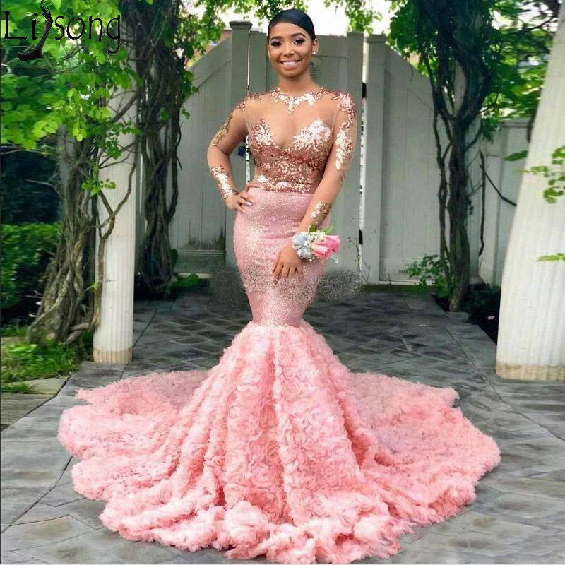 pink long mermaid prom dresses