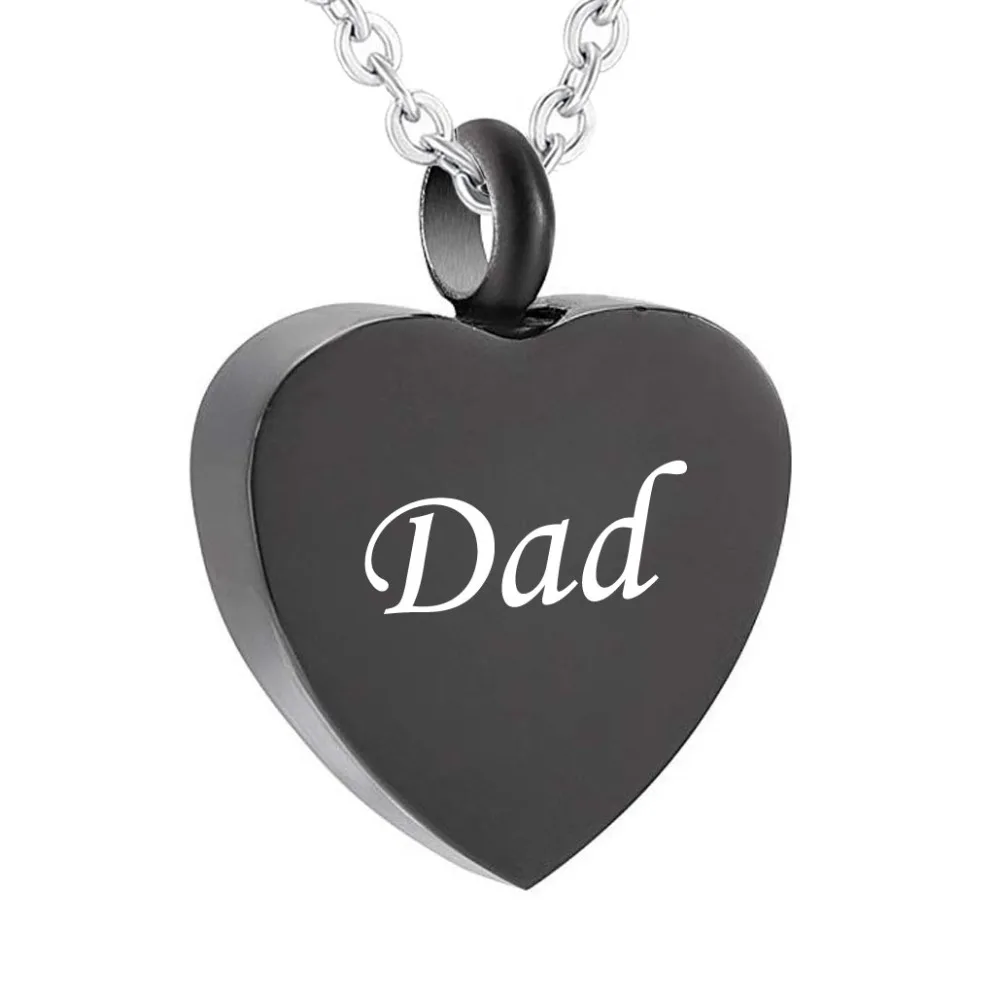 Cremation Jewelry Dad Mom Black Heart Urn Necklace Keepsake Memorial