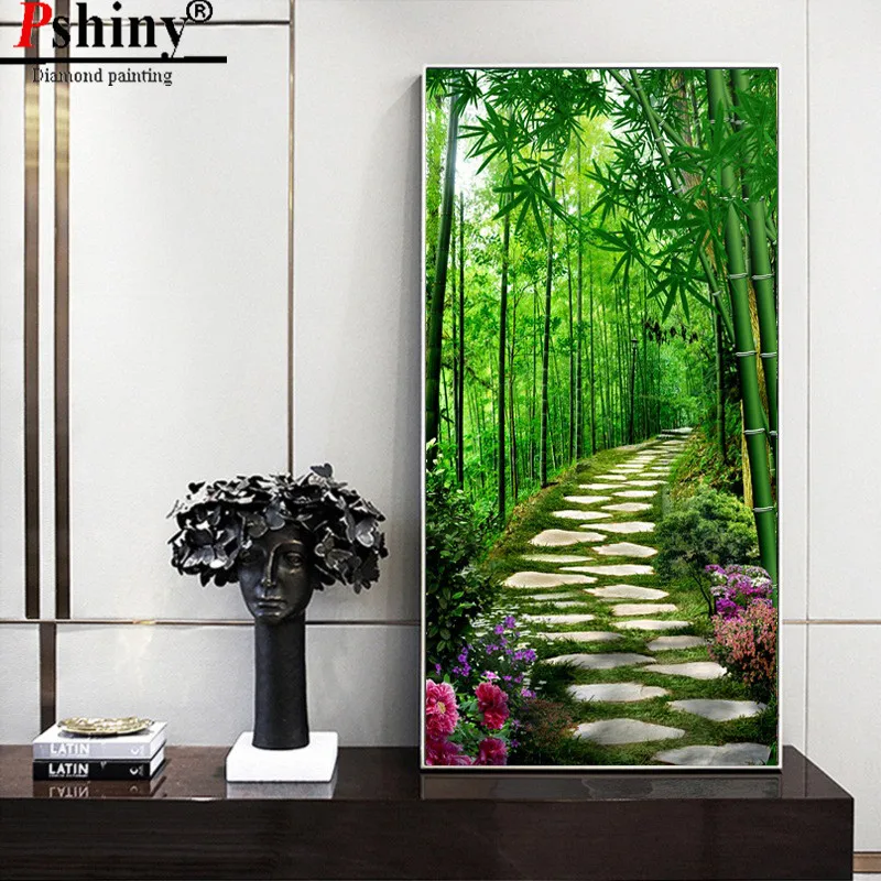 PSHINY DIY 5D алмазная вышивка продажа полная круглая мозаика бамбук дорожные Пейзажи