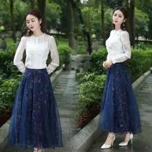 2016 Women skirt Autumn Winter Vinatge Retro High Waist Print Midi Skirts Faldas