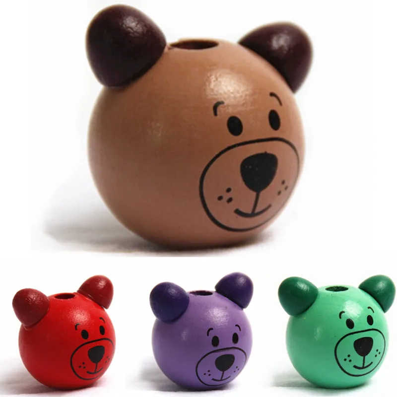 Ручной работы DIY шт. 5 шт. мультфильм 3D Медведь бусины мяч улыбающееся лицо дерево бусины DIY соски клип и украшения для бусины для детей Craft - Цвет: Color 18