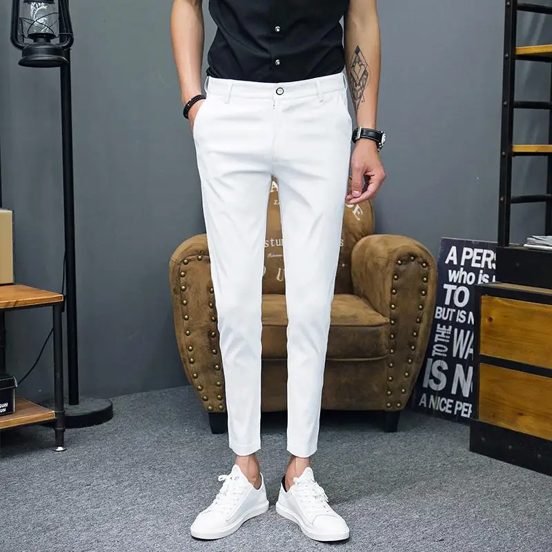 Новинка года; Pantalon Homme; корейские модные однотонные брюки для мужчин; облегающая свободная длина по щиколотку; Верхняя одежда; брюки; мужская одежда