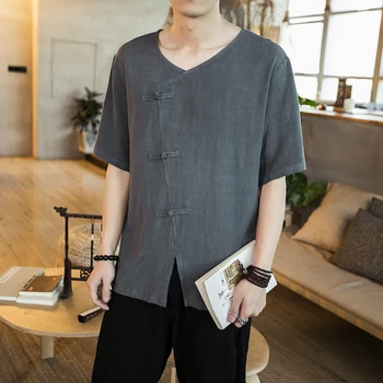 

2019 New Summer Men's Flax T Shirt Mianma Sleeve Personality City Boy Trend Exquisite Harajuku Tops Free Shipping Fashion Black