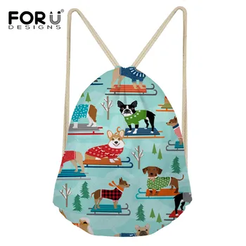 

FORUDESIGNS Harajuku Sledding Dogs Printing Girls Drawstring Backpack Travel Softback Student Storage Bag Mochila Sac A Main