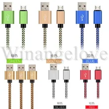 500pcs 1m 3FT Aluminium Alloy Micro V8 fabric braided nylon usb data cable Accessory Bundles for samsung s7 s6 android phone