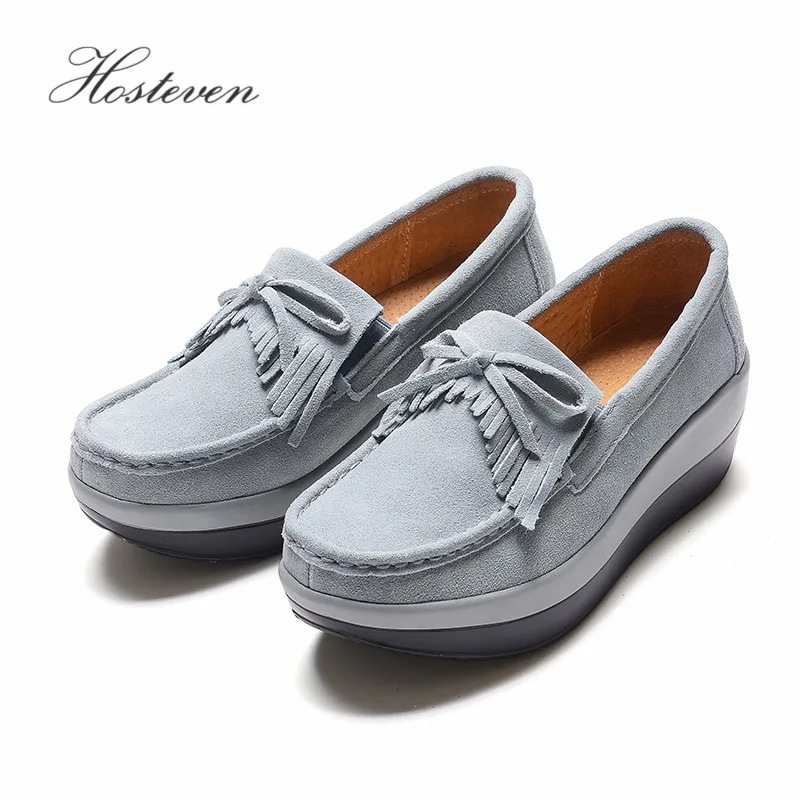 Plat Hosteven Chaussures Cuir Femmes Femelle Printemps Chaussure En Black red Femme Automne Mocassins Daim Vache gray De Frange blue rxf48f