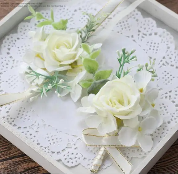 Жених бутоньерка брошь свадебные цветы Фотография натуральный белый невесты бутоньерка на запястье для подружки невесты