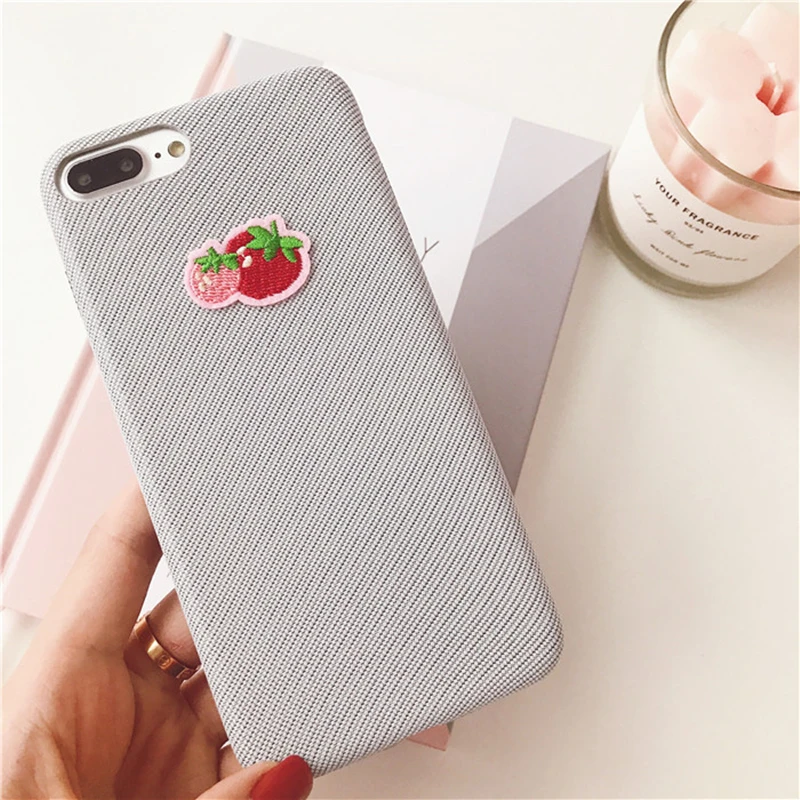 Aoweziic Small fresh strawberry For iPhone X XS MAX XR mobile phone shell embroidery flannelette protection sleeve 6S 7 8plus