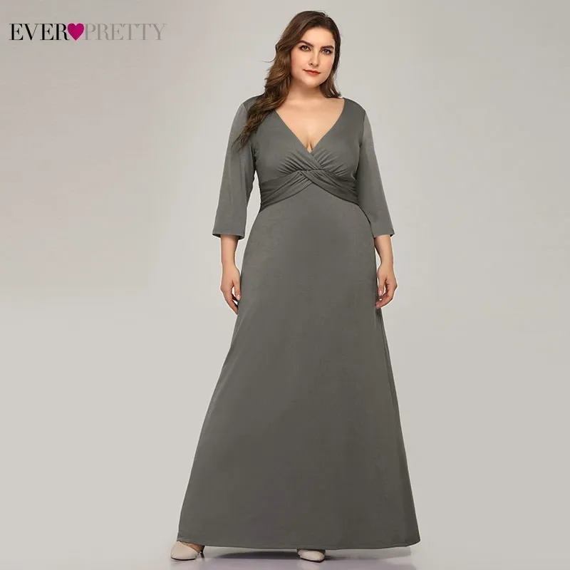 Простые Серые Вечерние платья размера плюс, элегантные вечерние платья с длинным рукавом и v-образным вырезом EP07995 Vestidos De Festa - Цвет: Grey