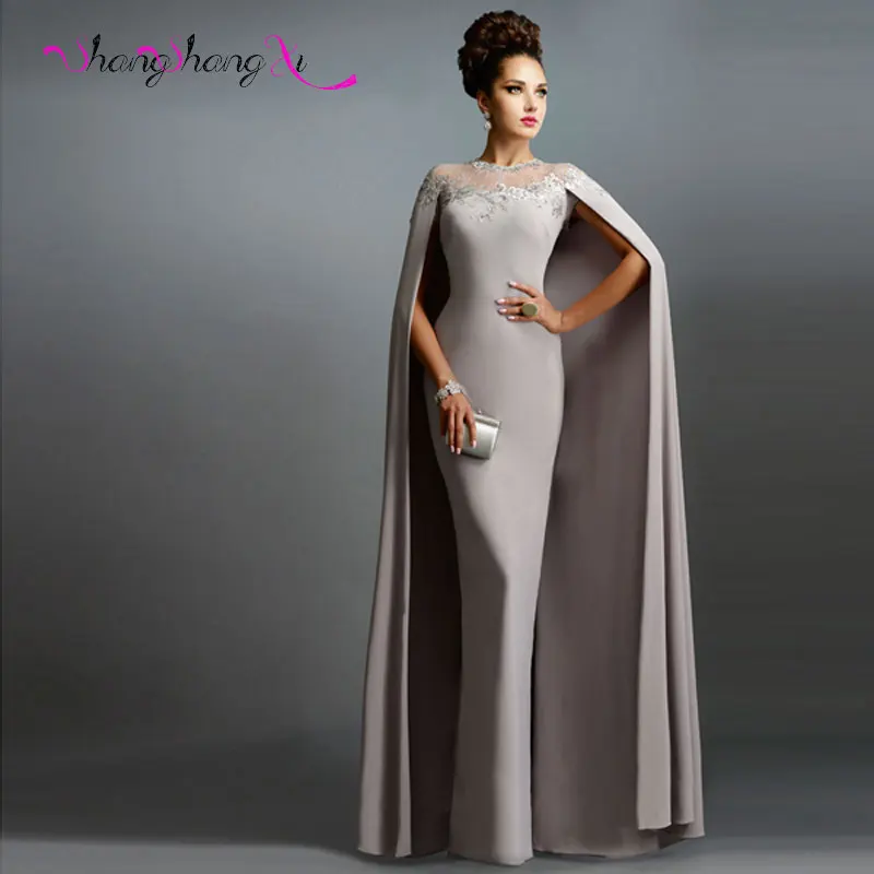 Sexy Formelle Longue Cape Robes De Soirée 2017 Gris Cape
