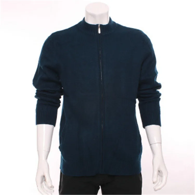  100%goat cashmere turtleneck knit men fashion thick cardigan sweater zipper H-straight dark green 4