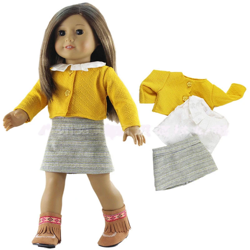 

New Arrivsl American Girl Doll Yellow Shirt Skirt Three-Piece Suitfor 18 Inch American Girl My Life Journey Doll Accessories