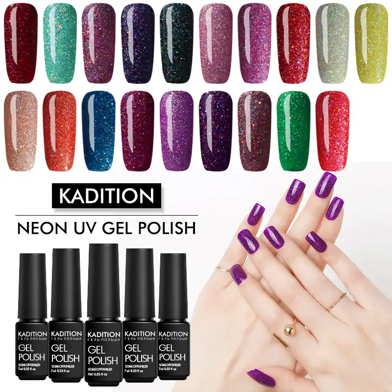 Kadition Glitter Neon Rainbow Uv Gel Nail Polish Long Lasting Uv