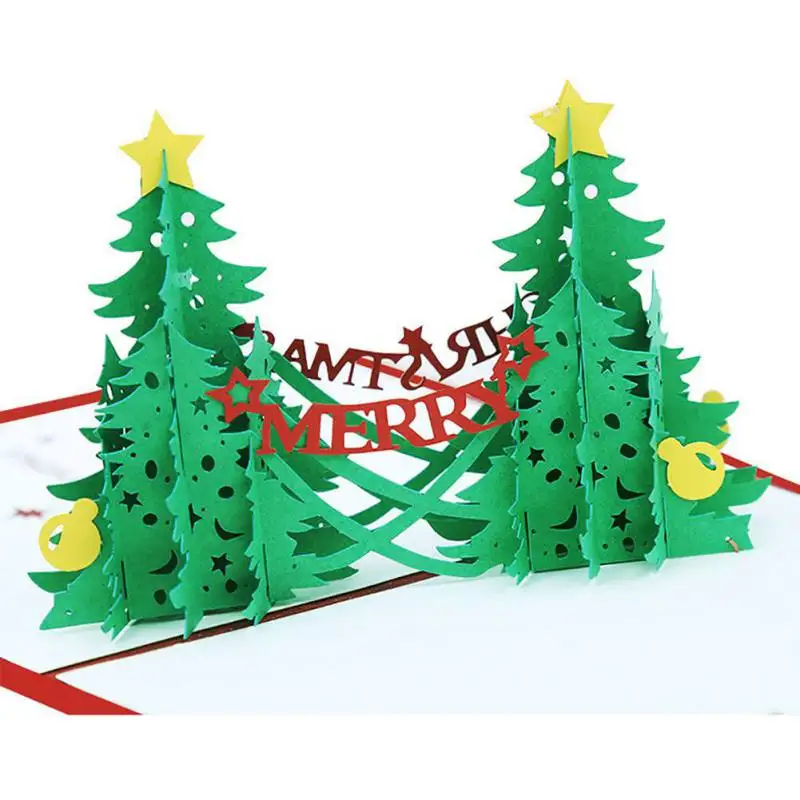 

15 x 15cm Christmas Cards 3D Pop Up Hollow out Paper Carving Colorful Printed DIY Handmade Invitations Greeting Gift Cards