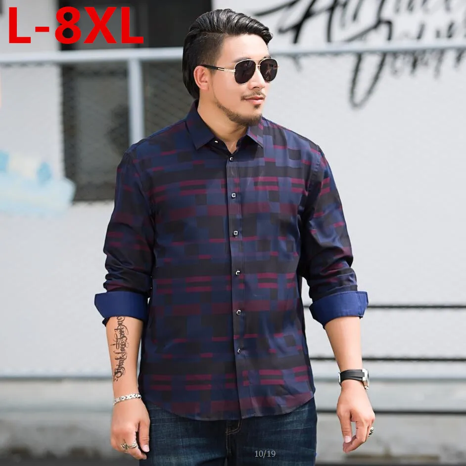Большие размеры 8XL 7XL 6XL 5XL бренд 2018 новая полосатая рубашка мужские повседневные