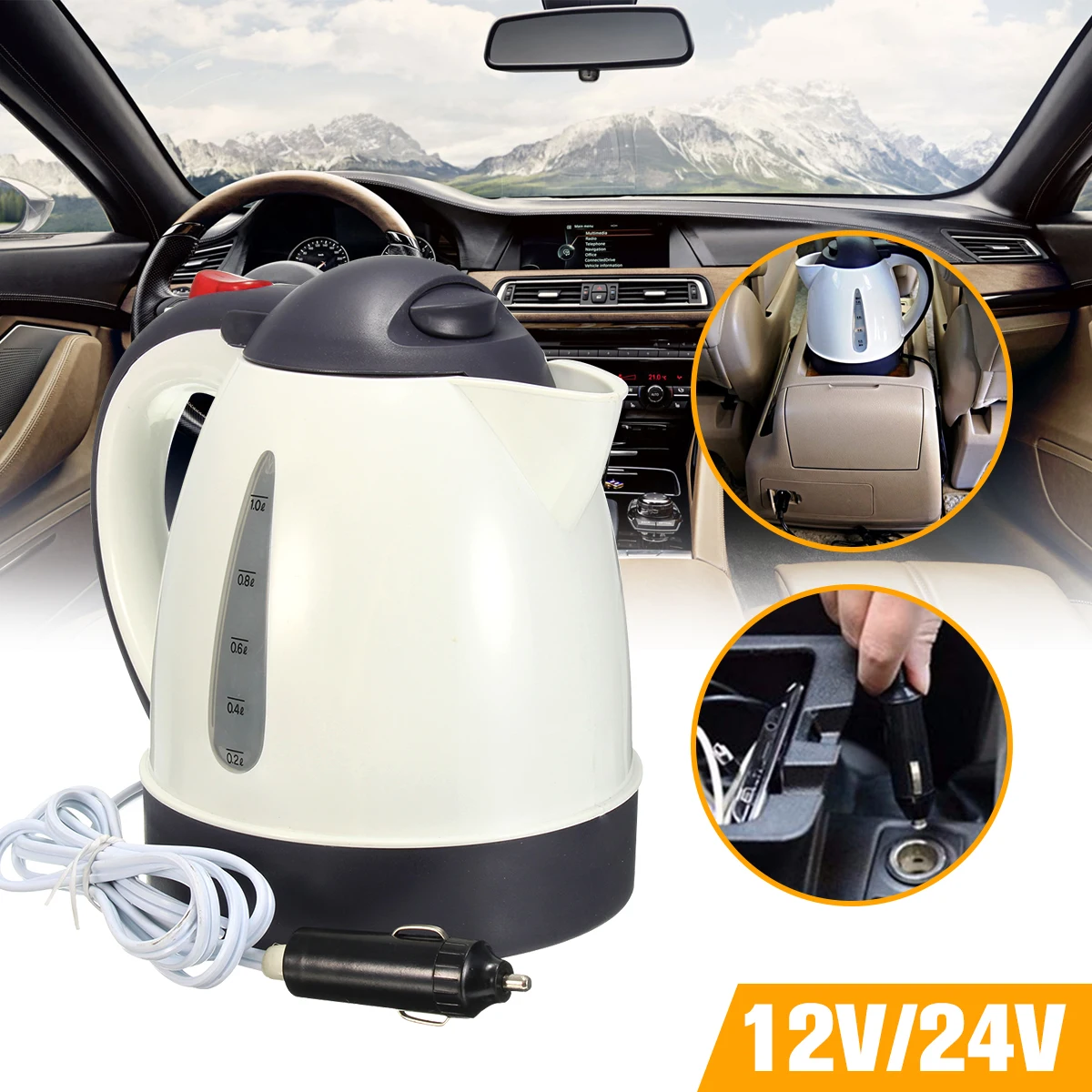 High Grade 1000ml Car Portable Water Heater Travel Mains Kettle Auto