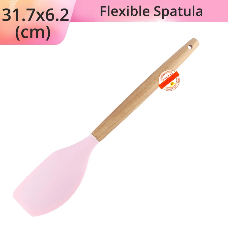 Силиконовая кухонная утварь, кухонная утварь, акация деревянный кухонный инструмент для антипригарной посуды-лучшие Кухонные гаджеты - Цвет: Pink-Spatula