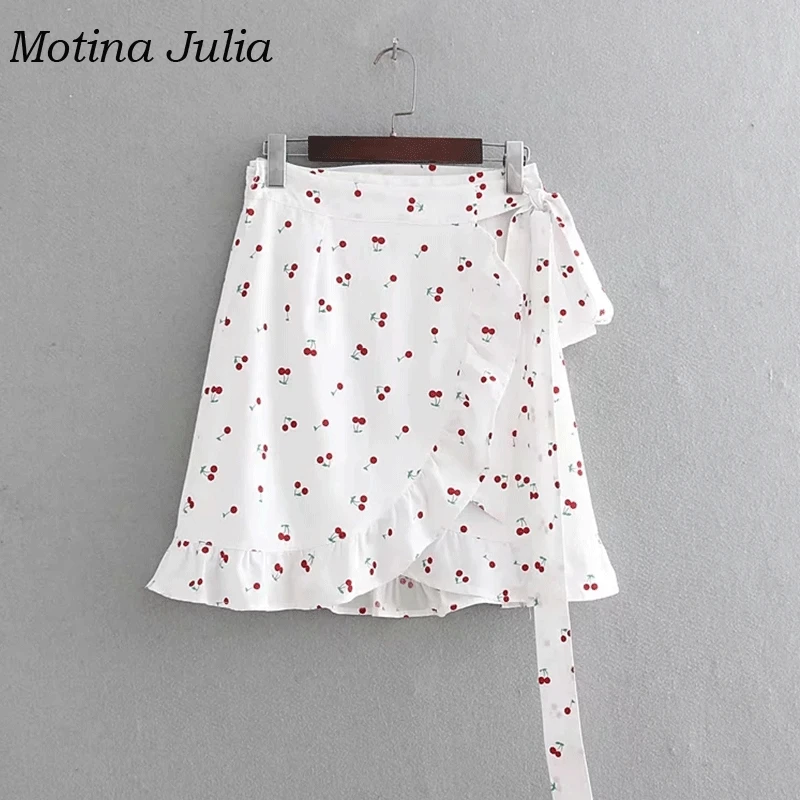 Женское пляжное платье с принтом вишни Motina Julia мини бантом и оборками уличная