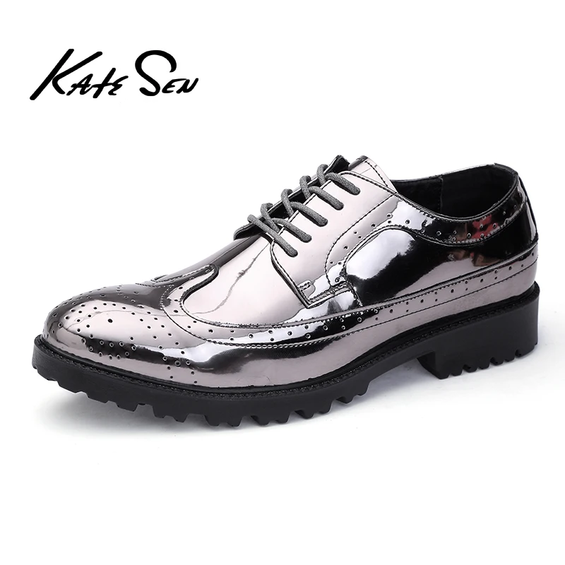 

Men's patent leather shoes gold silver cool designer brogue oxford shoes men's Italian dress wedding shoes zapatos de hombre