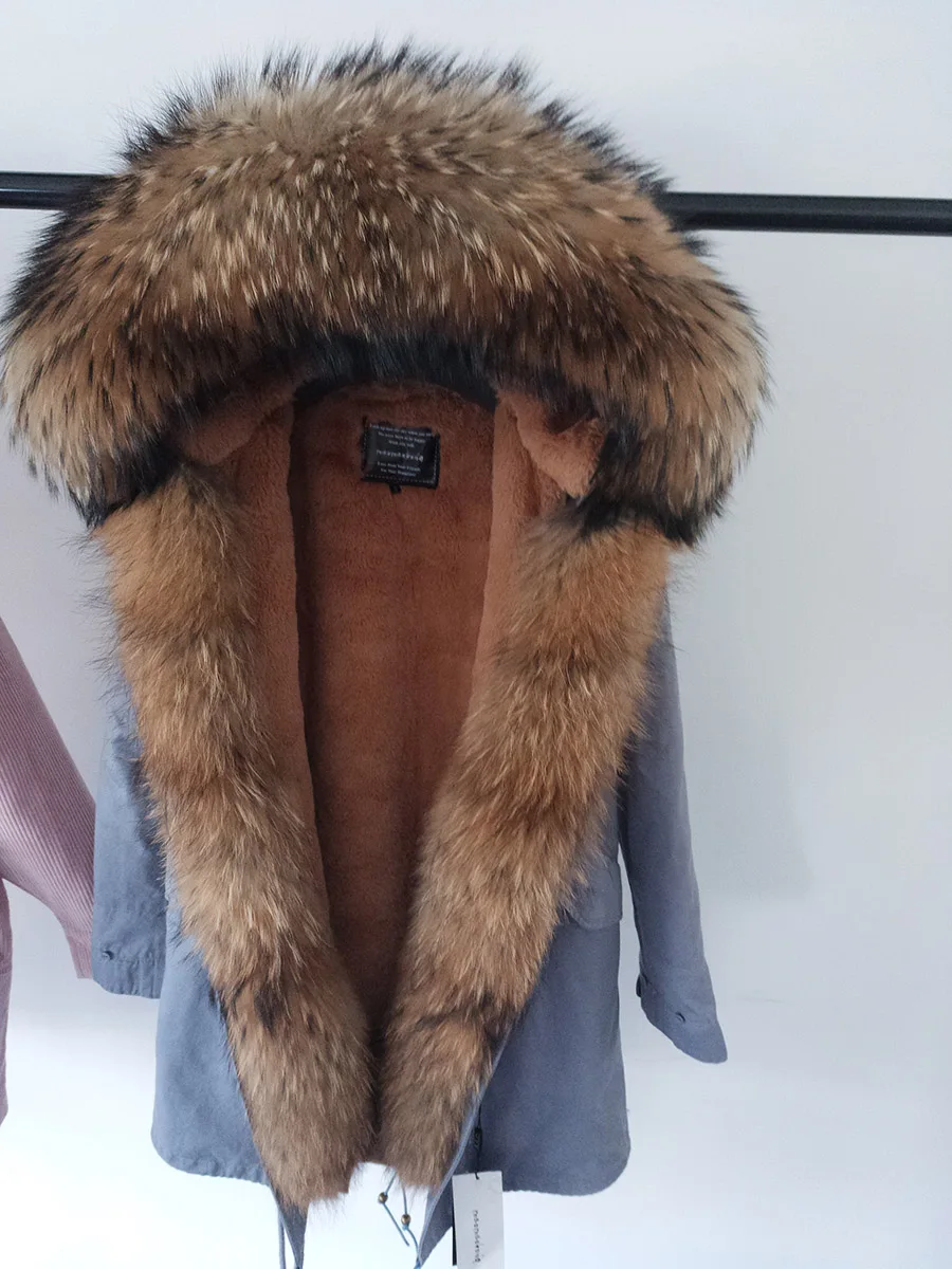 Парка из натурального меха, камуфляжное длинное зимнее пальто с капюшоном, женская зимняя куртка с воротником из натурального меха енота, теплая меховая подкладка