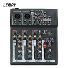 LEORY Professional 4 Channel Karaoke Audio Mixer Amplifier Mini Microphone Sound Mixing Console With USB 48V Phantom Power