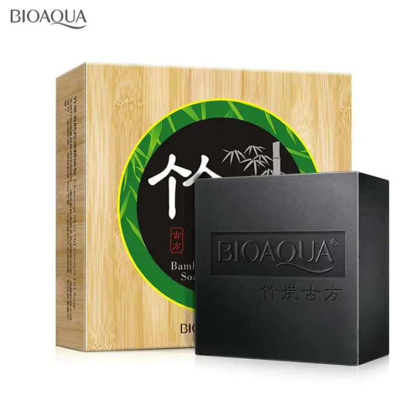 

BIOAQUA bamboo charcoal handmade soap skin whitening soap blackhead remover acne treatment face wash hair care bath skin care