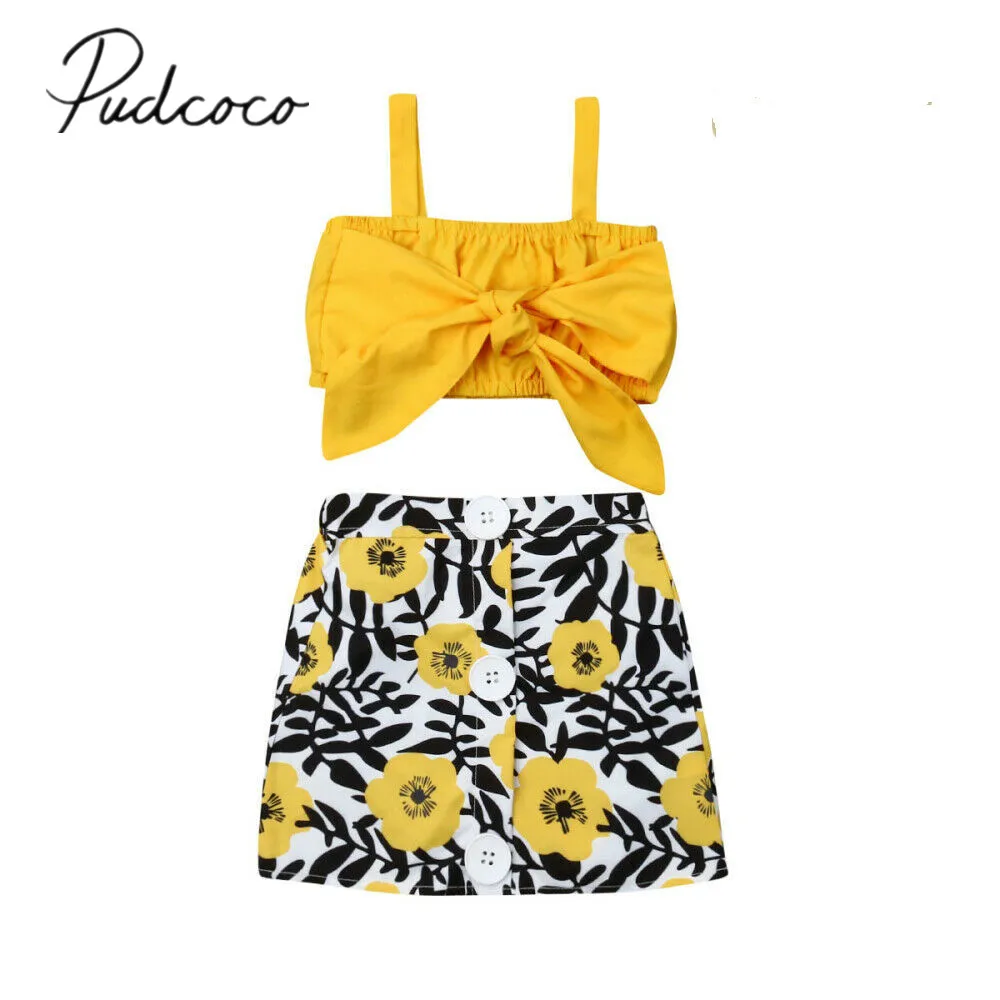 Toddler Infant Baby Girl Clothes Ruffle Sleeveless Summer Princess Boho Floral Sunflower Skirt with Headband Dress Set
