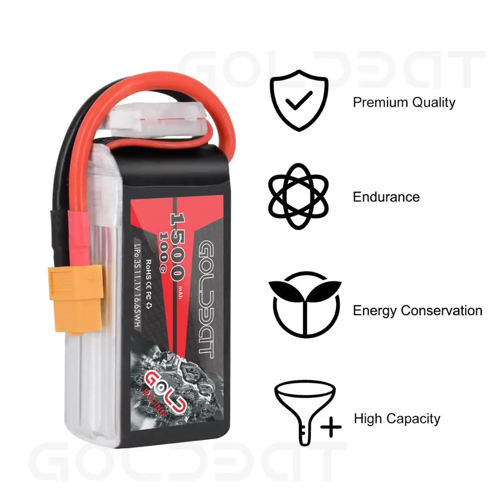 Najtaniej 2 jednostki GOLDBAT 1500mAh 11.1v bateria lipo dla fpv akumulator lipo 11.1V 3S 100C akumulator lipo dla Drone z wtyczką XT60 dla fpv heli