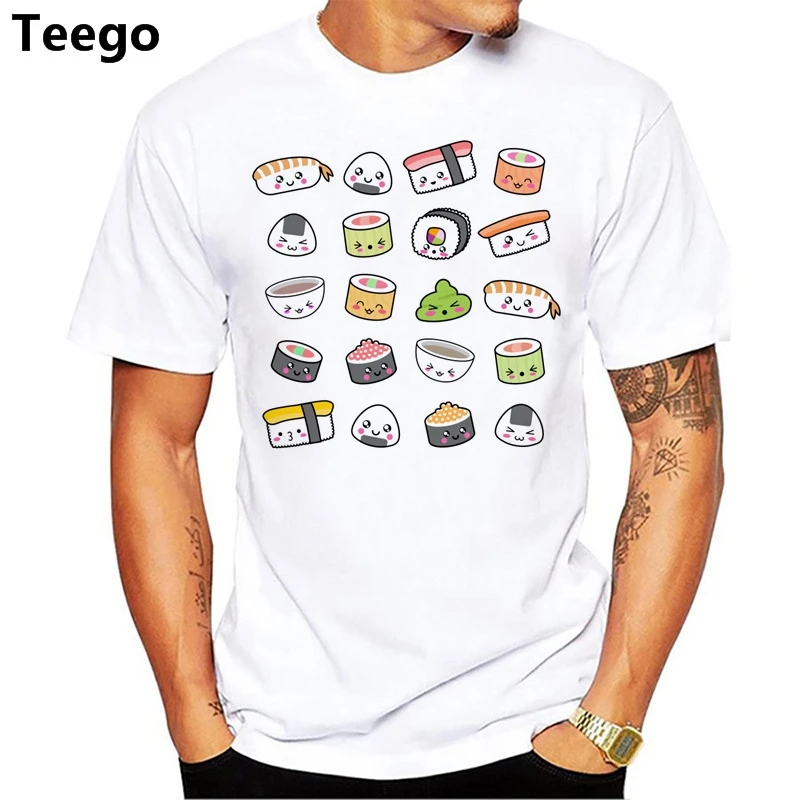 2018 summer Hot Sale Men fashion Tt shirt Happy kawaii sushi pattern Print Short Sleeve Casual t | Мужская одежда