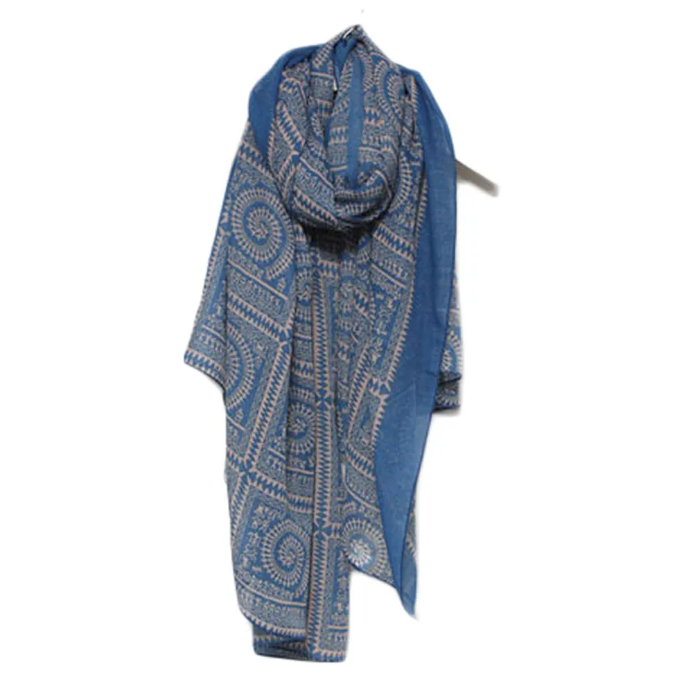 20#Hot Sale Lady Women Vintage Long Soft Printed Scarves Shawl Wrap Scarf Womens elegant Ladies Scarf Dropshipping - Цвет: Blue