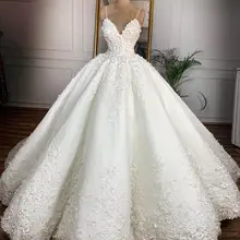Vintage Lace Floral Wedding Dresses Casamento 3D Flower Bridal Ball Gowns V-neck Lace Up Plus Size Bride Dress Gelinlik